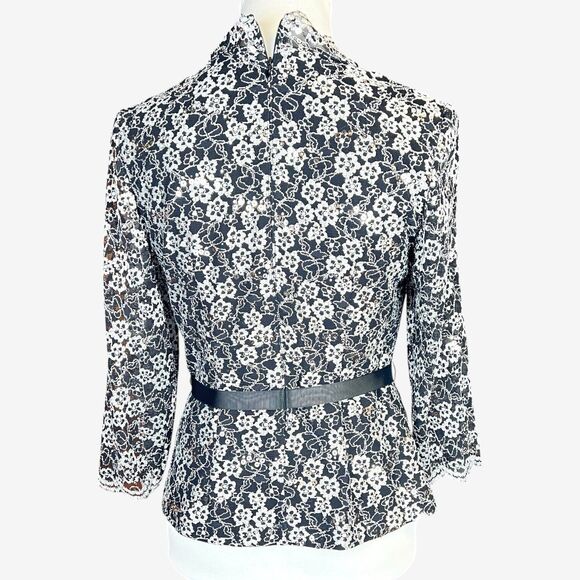 Alex Evenings top blouse S black silver lace sequins with bow - Picture 3 of 8